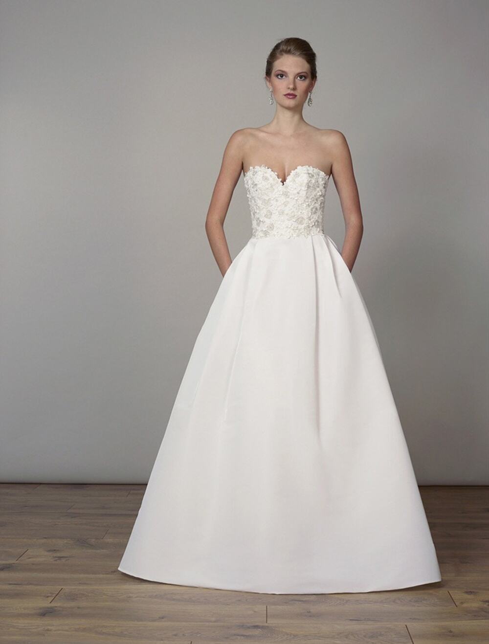 LIANCARLO Bridal 7824 Strapless Silk White Strapless Aline Wedding Dress Pockets